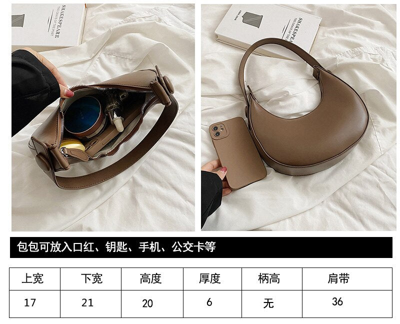 Cyflymder Luxury Designer Women's Shoulder Bags Half Moon Single Handbag Female PU Leather Underarm Bag Lady Trend High Quality