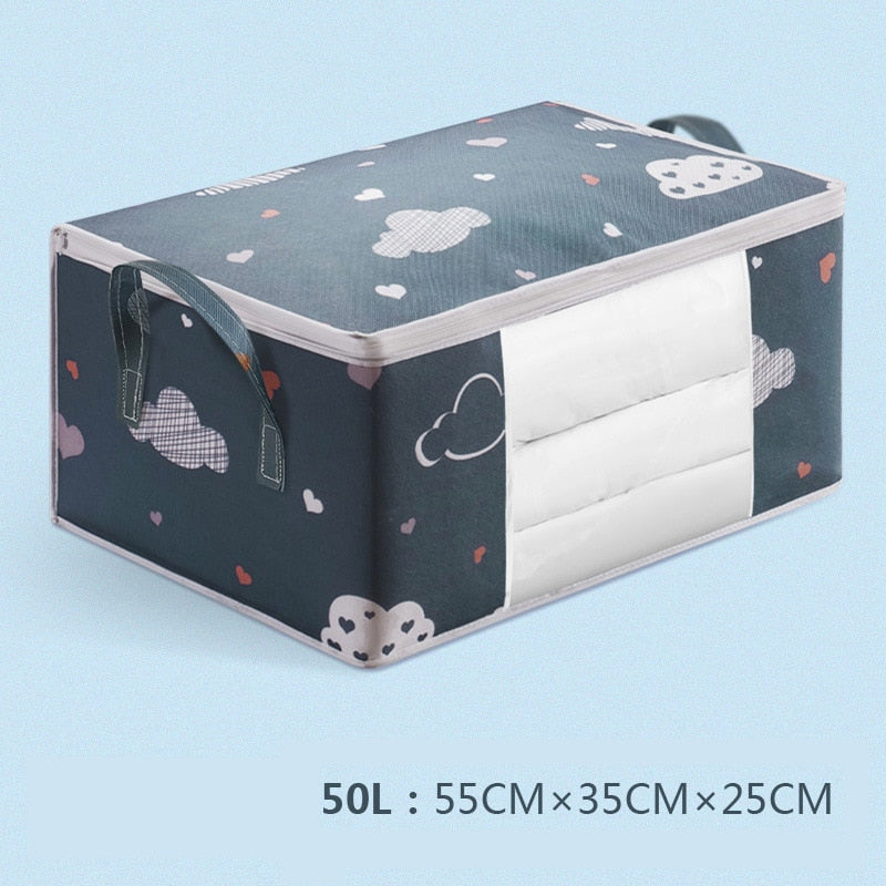 Realaiot Storage Bag Clothes Blanket Quilt Closet Sweater Foldable Organizer Box Durable Cartoon Print Winter Clothes Cabinet Organizer