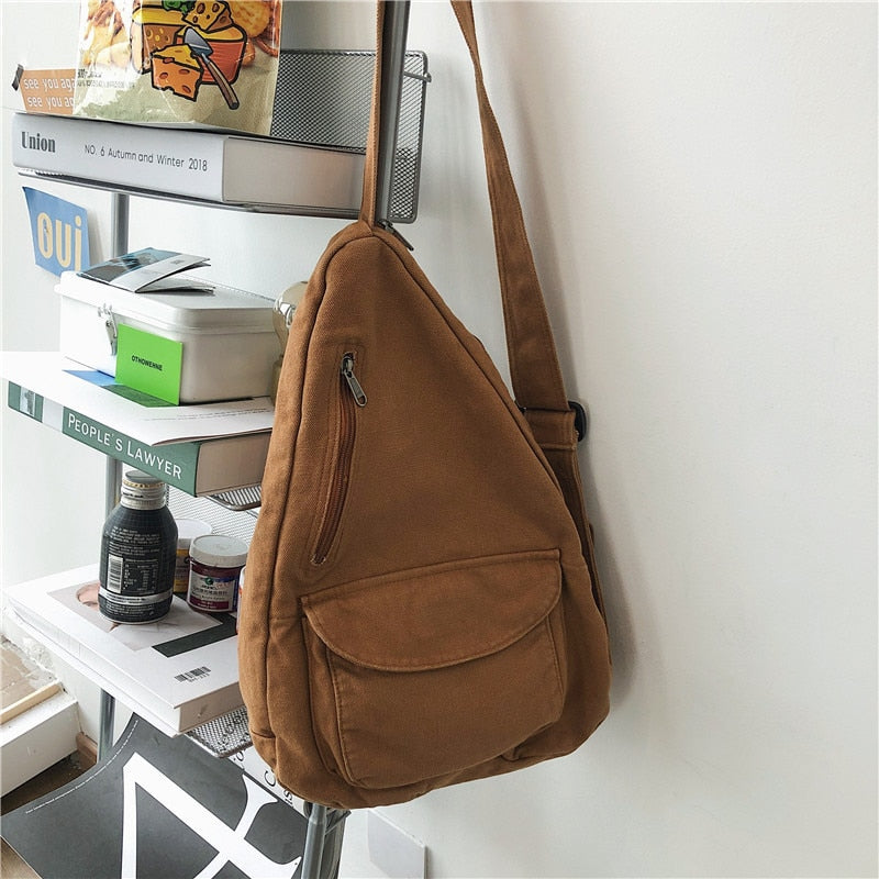 Realaiot Women Shoulder Messenger Bag Canvas Crossbody New Trend Fashion Female Bag Solid Color High Quality Ladies Chest Bag New Arrival