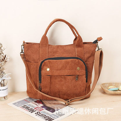 Realaiot Autumn Winter Corduroy New Simple Versatile Portable Shoulder Bag School Bag Art Thickened Canvas Messenger Bag