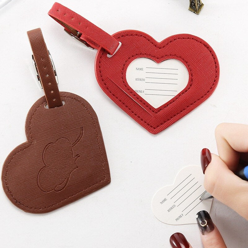 Realaiot Baggage Boarding Tag Women Travel Accessories Leather Suitcase ID Address Holder Portable Label New Fashion Heart Luggage Tag