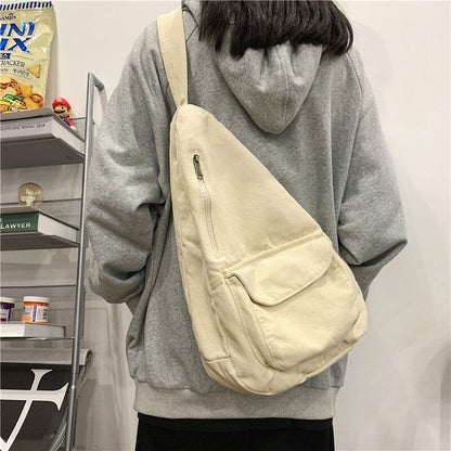 Realaiot Canvas Chest Bag Women Women Shoulder Messenger Bag Unisex Canvas Crossbody Bag Muliti Pocket Casual Women Bag