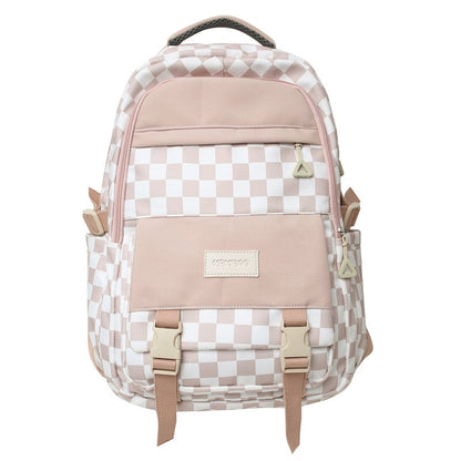 Realaiot Cute Women's Nylon Backpack for Teenagers Girls Plaid School Bag Female Student Travel Rucksack Large Capacity Student Bookbag