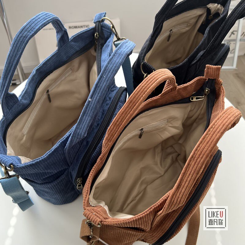 Realaiot Autumn Winter Corduroy New Simple Versatile Portable Shoulder Bag School Bag Art Thickened Canvas Messenger Bag