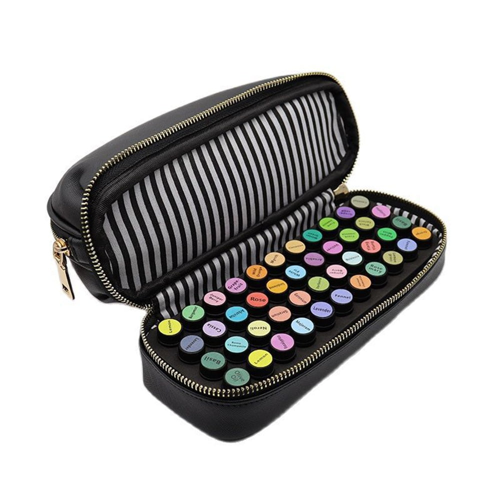 Cyflymder Portable Essential Oil Bag Cosmetic Bag Multi-Compartment Double Layer Pu Leather Sample Bottle Storage Organizer Bag For Travel