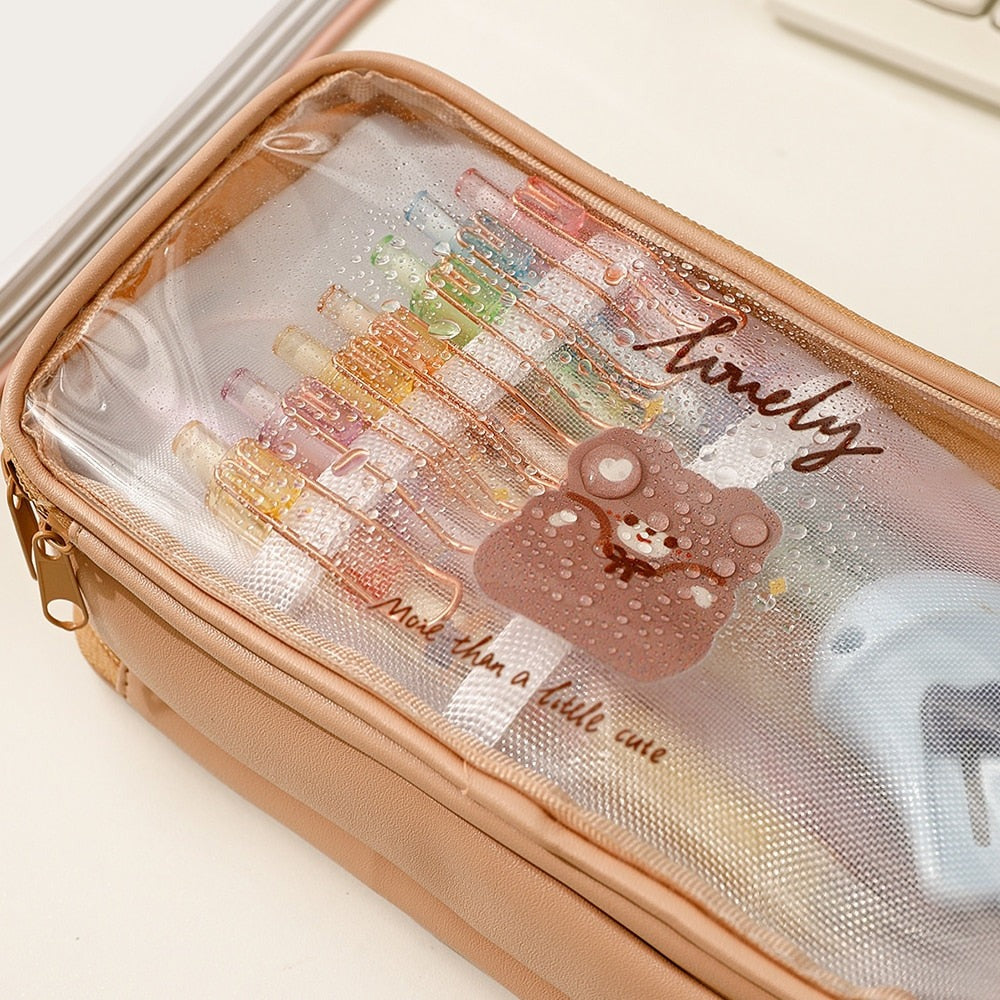 Realaiot Big Capacity Transparent Pencil Case Waterproof  PVC Stationery Gift Girls Students Pencil Bag Kawaii Storage Bag