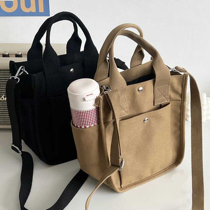 Realaiot Fashion Handbag Female Canvas Casual Tote Student Shoulder Bag Solid Color Messenger Bags Magnetic Buckle