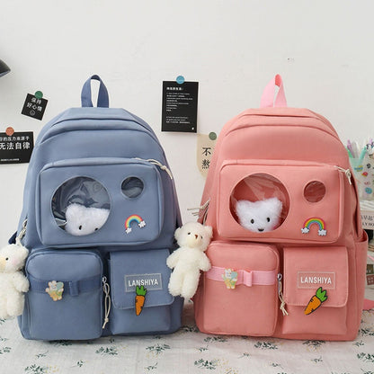 Realaiot 5 PCS Schoolbag Female New High School High-capacity Female Backpack Junior High School Pupil Backpack