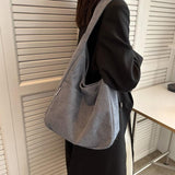 Realaiot Canvas Shoulder Women's Tote Bag Corduroy Simple Casual Large Capacity Designer Handbags For Women Travel Solid Shopper Bag