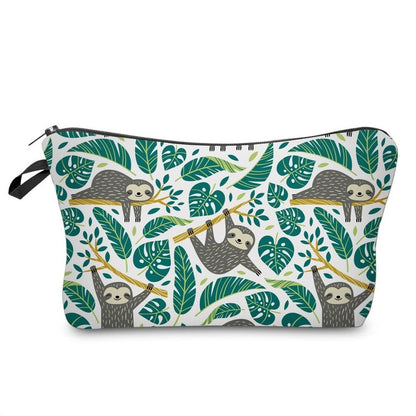 Realaiot Sloth Abstract Art  Cosmetic Bag Waterproof Printing Swanky Turtle Leaf Toilet Bag Custom Style for Travel