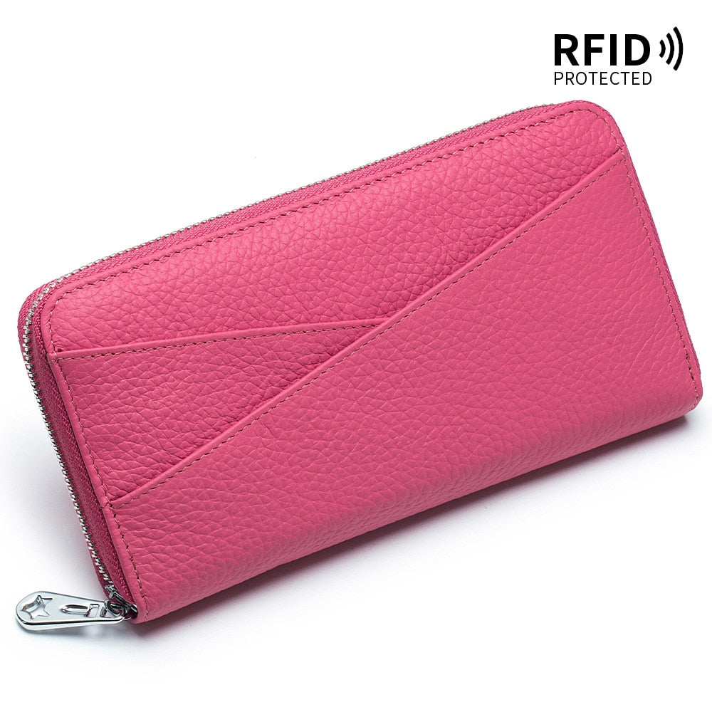 Cyflymder New Women Genuine Leather Wallets Female Long RFID Folding Purses Fashion Soft Cowhide Wallet Phone Purse Coin Bag Card Holders