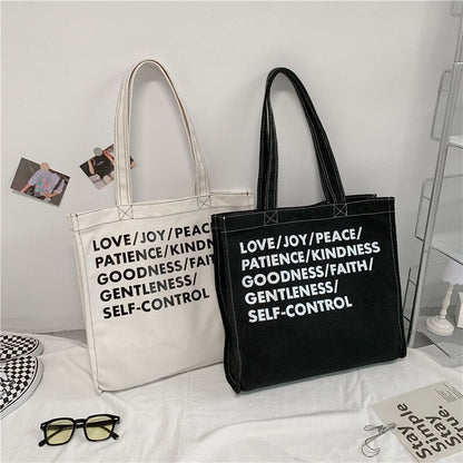 Realaiot Women Canvas Shoulder Bag Lettering High Quality Casual Handbag Tote Bag Large Capacity Cotton Reusable Shopping Beach Bag