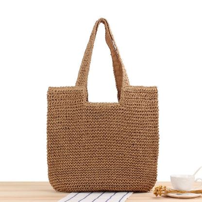 Realaiot Fashion Straw Women Shoulder Bags Paper Woven Female Handbags Large Capacity Summer Beach Straw Bags Casual Tote Purses