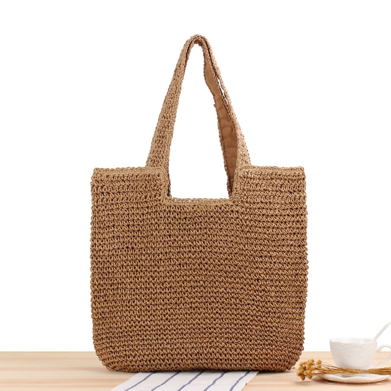 Realaiot Fashion Straw Women Shoulder Bags Paper Woven Female Handbags Large Capacity Summer Beach Straw Bags Casual Tote Purses