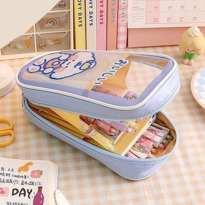 Realaiot 1pc Large Capacity Pencil Case Kawaii Transparent Cosmetic Bag Waterproof Pen Bag Cute Student School Stationery