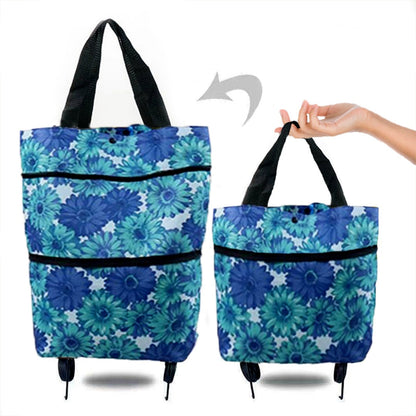 Realaiot Folding Shopping Pull Cart Trolley Bag With Wheels Foldable Shopping Bags  Reusable Grocery Bags Food Organizer Vegetables Bag