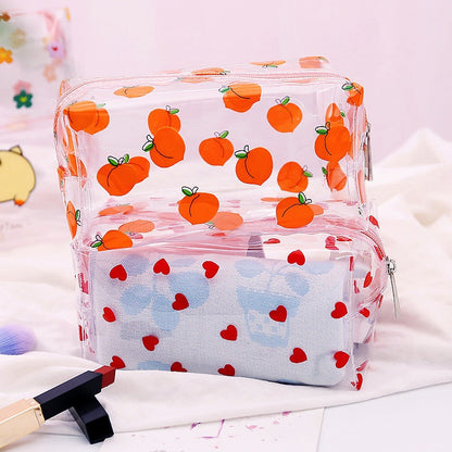 Realaiot Clear Makeup Bag Fashion Transparent Travel Portable Mini Wash Storage Bags Strawberry Flower Print Women Zipper Cosmetic Bag