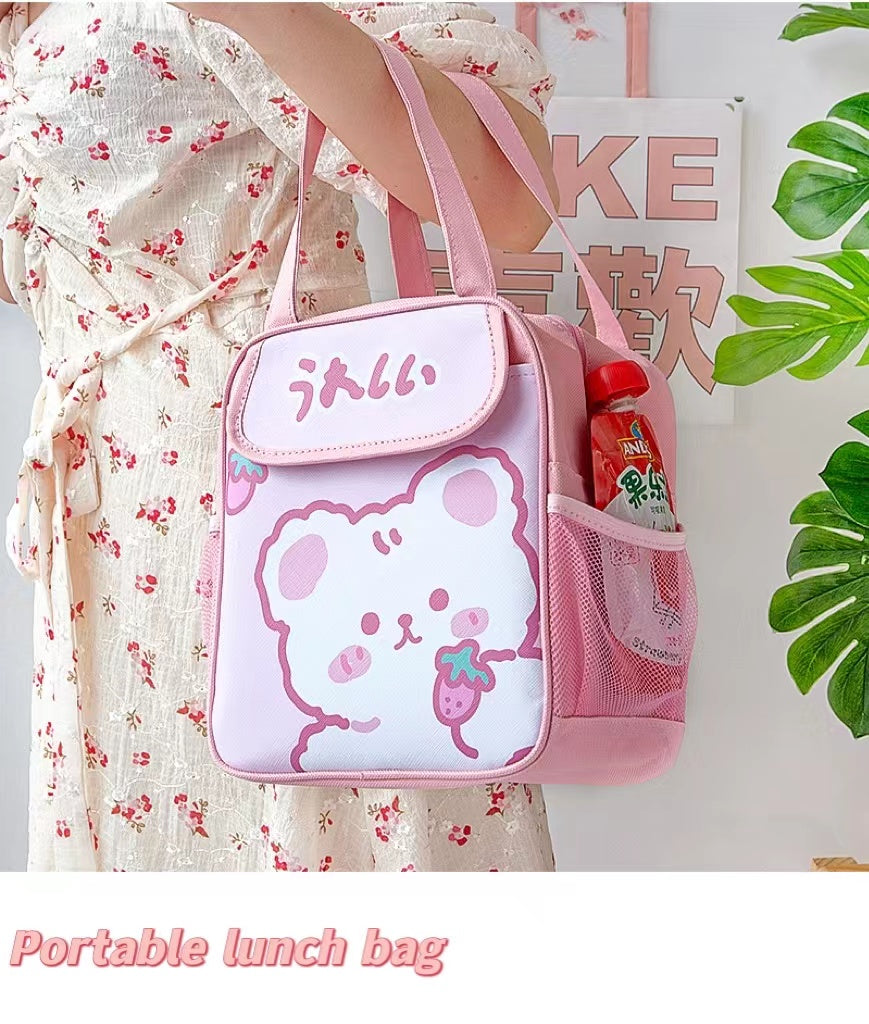 Realaiot Kawaii Lunch Bag Women Cute Bear Picnic Travel Thermal Breakfast Box Girls School Child Convenient Lunch Box Tote Food Bags 118