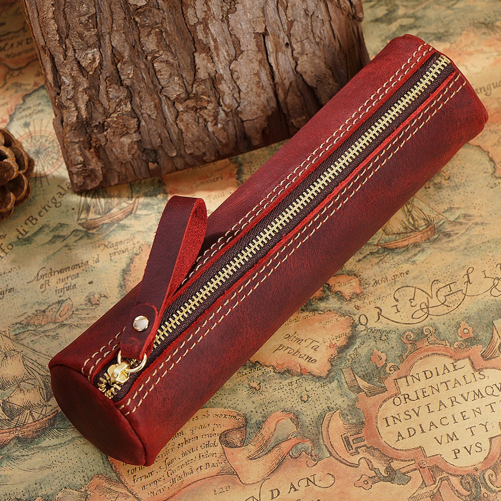 Cyflymder Retro Genuine Leather Pencil Bag Fountain Pen Storage Case Handmade Student Pen Bag Stationery Holder Office School Supplies