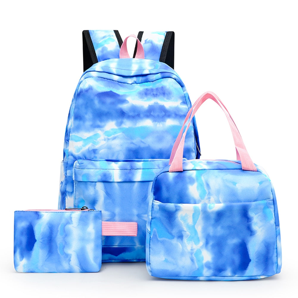 Realaiot 3pcs/set Student Schoolbags Fashion Tie Dye Printing Women Backpack Laptop Bookbags Pencil Case Purse Set for Teenagers Girls