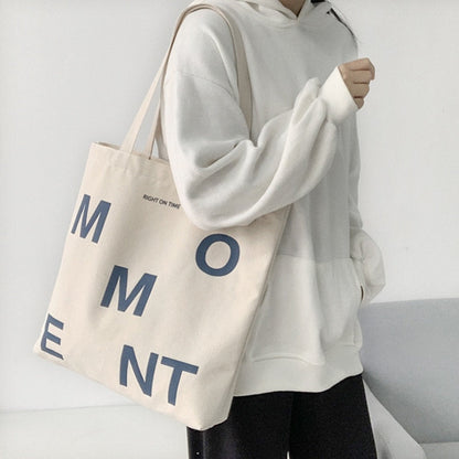 Realaiot Canvas Tote Bag Shopper Bag Women Designer Handbags Girl Fashion Casual Large Capacity Blue Lletter Print Eco Shoulder Bags