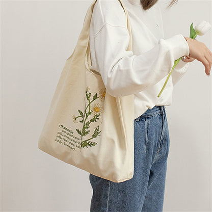 Realaiot White Canvas Vest Shopping Bags Illustration Eco Reusable Foldable Shoulder Bag Retro Large Capacity Tote Bag Women Handbag