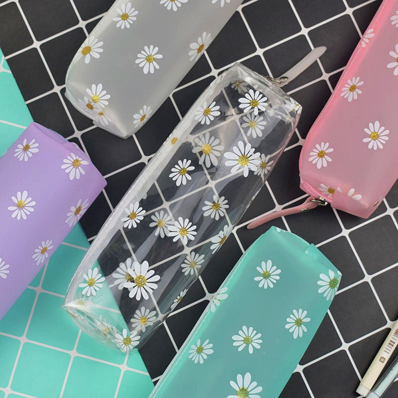 Realaiot 1Pcs Kawaii Transparent Pencil Case Daisy Gift Estuches School Pencil Box Pencilcase Pencil Bag School Supplies Stationery