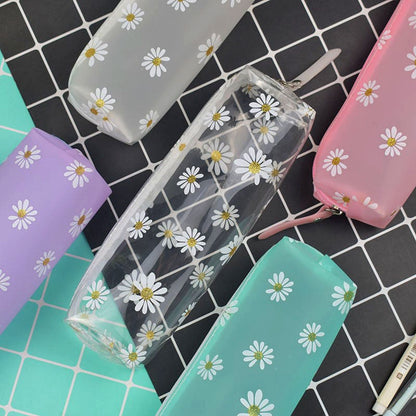 Realaiot 1Pcs Kawaii Transparent Pencil Case Daisy Gift Estuches School Pencil Box Pencilcase Pencil Bag School Supplies Stationery