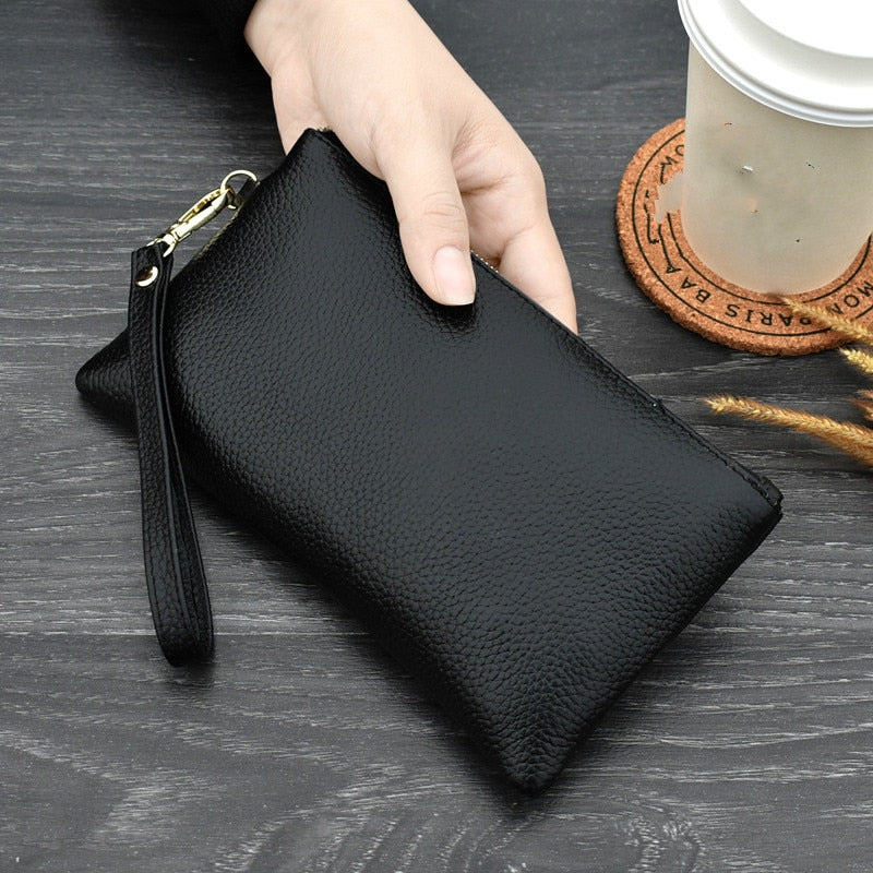 Cyflymder Real Cow Genuine Leather Wallet Women Mini Handbag Purse Card ID Phone Holder Zipper Clutch Evening Bags Small Wristlet Wallets