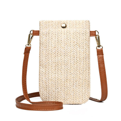 Realaiot Fashion Woven Straw Ladies Crossbody Messenger Bag Summer Bohemia Beach Rattan Shoulder Pack Small Solid Mobile Phone Coin Purse