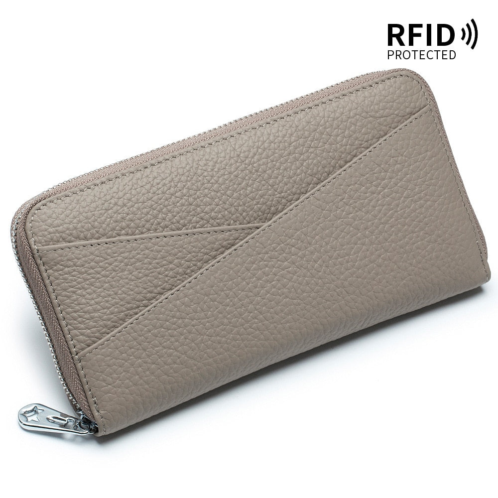 Cyflymder New Women Genuine Leather Wallets Female Long RFID Folding Purses Fashion Soft Cowhide Wallet Phone Purse Coin Bag Card Holders