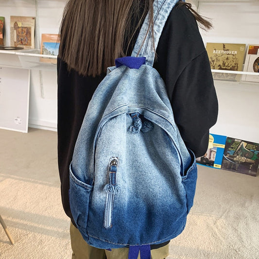 Cyflymder New Denim Women Backpack Retro Travel Bagpack Large Capacity Bookbag College Student School Bags for Teenager Girls Rugtas