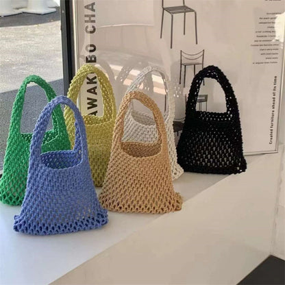 Realaiot Beach Crochet Handbag for Women Girls Summer Straw Rope Hollow Out Hand Woven Totes Bag Women's Hollow Knitting Handbag Purses