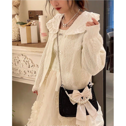 Realaiot Vintage Bowknot Women Underarm Bags Faux Pearl Chain Ladies Shoulder Crossbody Bag Female Soft Nylon Purse Small Tote Handbags