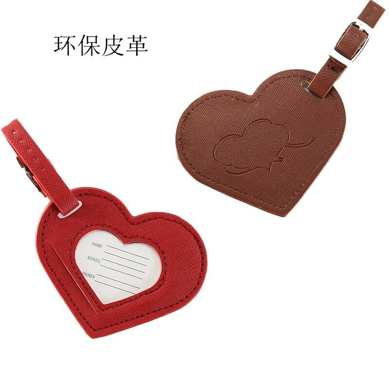 Realaiot Baggage Boarding Tag Women Travel Accessories Leather Suitcase ID Address Holder Portable Label New Fashion Heart Luggage Tag