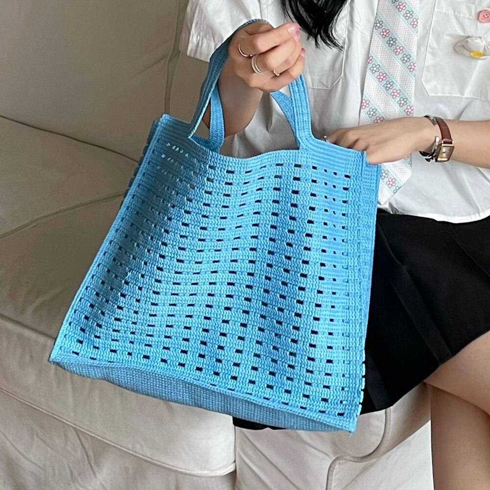 Realaiot Handbags Shopping Women Bag Totes Female Hollow Out Crochet Spring Summer Hand-woven Hollow-out Fashion Tote Purple Bags