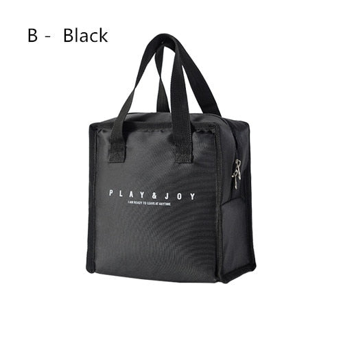 Realaiot Black Thermal Lunch Bag Portable Cooler Insulated Picnic Bento Tote Travel Fruit Drink Food Fresh Organizer Accessories Supplies