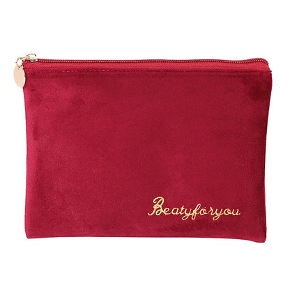 Realaiot 4pics Set Velvet Cosmetic Bag Ins Fashion Letter Embroidered Cosmetic Storage Bags Women Portable Travel Makeup Box