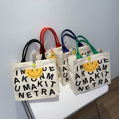 Realaiot Women Bags Designer Handbags Simple Shoulder Bags for Women Large Capacity Casual Tote Female Smiley Buckle Bag Canvas Totes