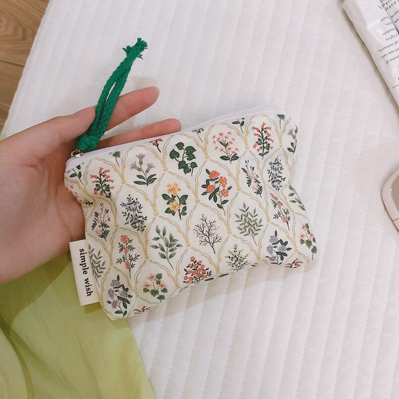 Realaiot Small Fabric Cosmetic Makeup Bag Mini Cotton Floral Organizer Bags For Women Bag Little Purse Coin Pouch Children Cosmetic Case