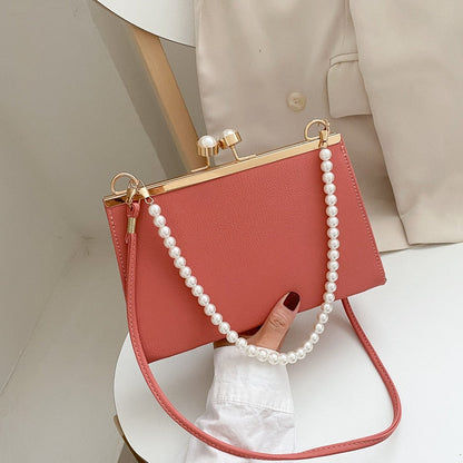 Realaiot Vintage Shoulder Bags Women Fashion Pearl Chain Handbag Kiss Lock Designed Brand Women Small Clip Bags Sac Feminina Bolsa