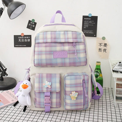 Realaiot 4 In 1 Pcs Set Canvas Backpack New Korean Junior High School Bags for Teenager Girls Mochilas Para Mujer