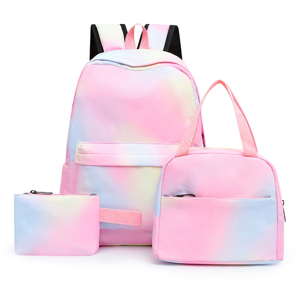 Realaiot 3pcs/set Student Schoolbags Fashion Tie Dye Printing Women Backpack Laptop Bookbags Pencil Case Purse Set for Teenagers Girls