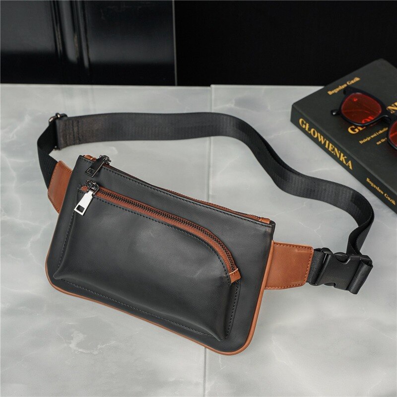 Realaiot Street Fashion Chest Bag Men Waist Bag Crossbody Shoulder Bags Men Chest Bag Mobile Phone Bag PU Leather Men's Chest Bags