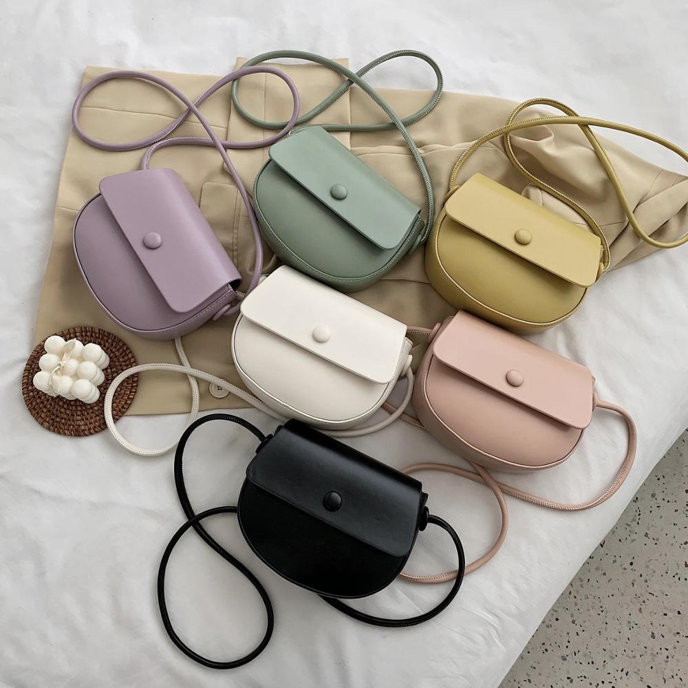 Realaiot Solid Color Simple Mini Saddle Bag PU Leather Crossbody Bags for Women Summer Fashion Sweet Shoulder Handbags