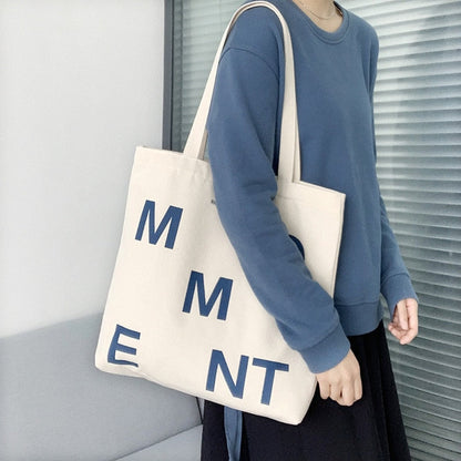 Realaiot Canvas Tote Bag Shopper Bag Women Designer Handbags Girl Fashion Casual Large Capacity Blue Lletter Print Eco Shoulder Bags