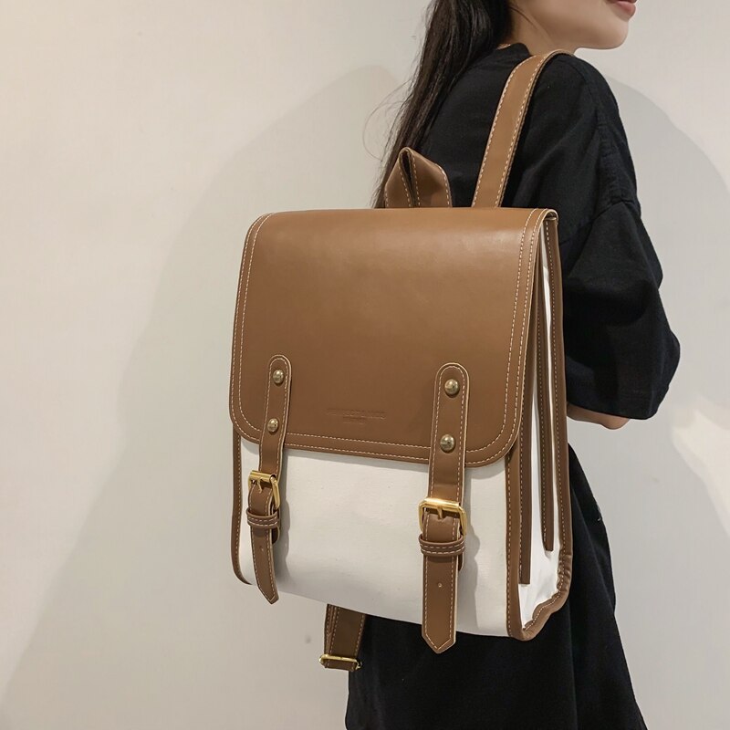 Realaiot Vintgae Preppy Style Woman Backpack Pu Leather Big School Backpack Bags for Teenager Girl Simple New Designer Hand Shoulder Bags