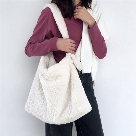 Realaiot Female Bag Soft Plush Aslant Bag Shoulder Bag Large Capacity Artificial Lambs Wool Women Design Casual Large Tote Shopping Sac