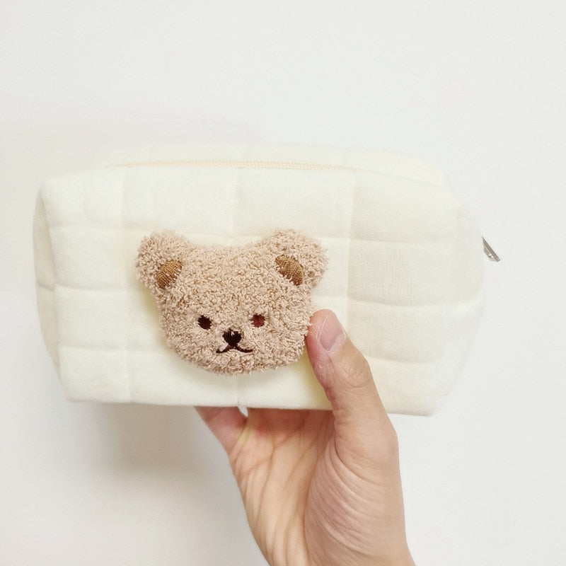 Realaiot Cute Bear Baby Toiletry Bag Make Up Cosmetic Bags Portable Diaper Pouch Baby Items Organizer Reusable Cotton Cluth Bag for Mommy