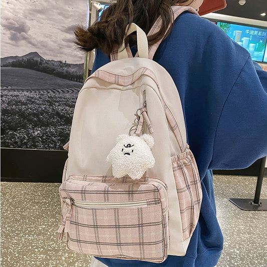 Realaiot Cute Girls Plaid Backpack Women Large Capacity Simple School Bags for Teens Female Korean Harajuku School Student Bookbag Ladies